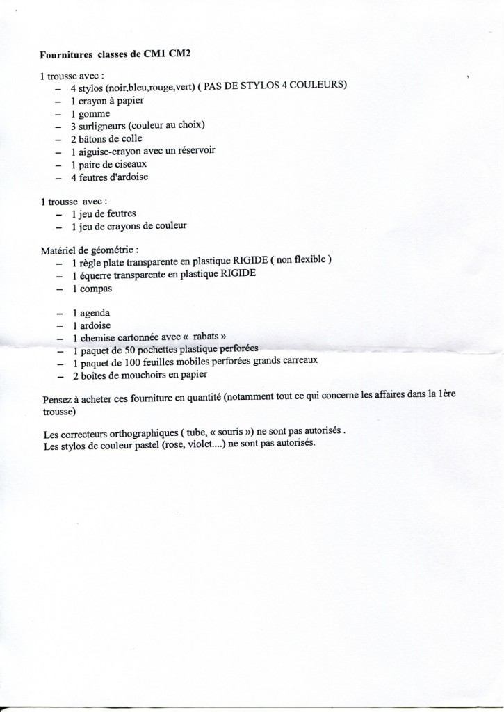 FOURNITURES